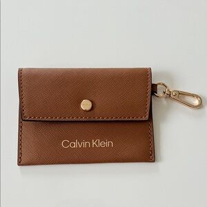 Calvin Klein Brown Card Holder Wallet Gold Hardware Envelope Style